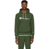 Champion Reverse Weave Green Script Logo Hoodie In Baf-olive