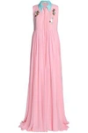 DELPOZO WOMAN EMBELLISHED PLEATED SILK CREPE DE CHINE MAXI DRESS BABY PINK,GB 4146401444536571