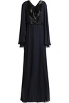 AMANDA WAKELEY WOMAN EMBELLISHED DRAPED CREPE GOWN MIDNIGHT BLUE,GB 3607804571609142