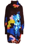 DELPOZO WOMAN EMBELLISHED INTARSIA-KNIT MOHAIR AND SILK-BLEND TURTLENECK jumper MERLOT,GB 4146401444544971