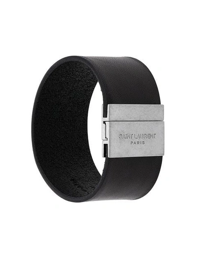 Saint Laurent Embossed Logo Cuff Bracelet - 黑色 In Black