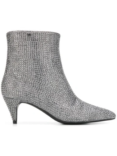 Michael Michael Kors Blaine Flex Glitter-mesh Kitten-heel Booties In Black/silver