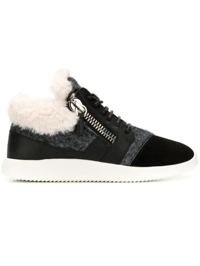 Giuseppe Zanotti - Fabric And Leather Low-top Sneaker With Faux-fur Runner In Black