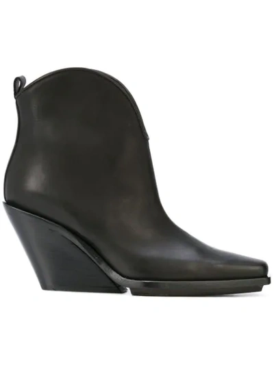 Ann Demeulemeester Angled Heel Ankle Boots In Black