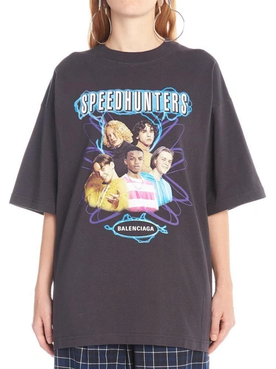 Balenciaga Speedhunter Logo-print Cotton-jersey T-shirt In Washed Black