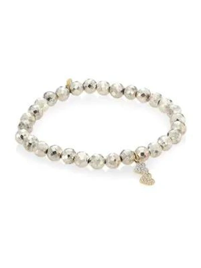 Sydney Evan Small Double Heart 14k Yellow Gold, Diamond & Pyrite Bracelet