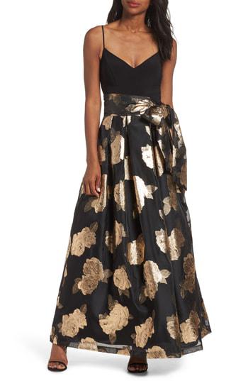 eliza j metallic floral ball gown