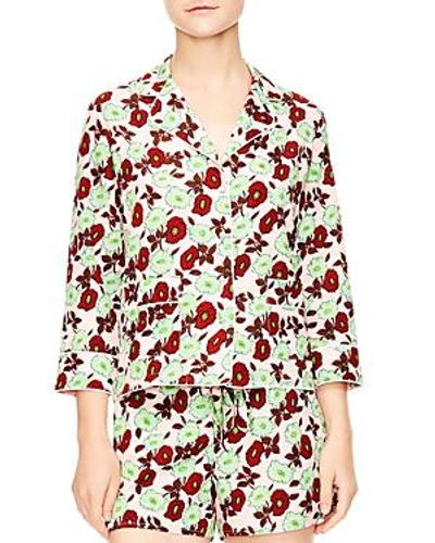 Sandro Arum Piped Floral Print Shirt In Pink