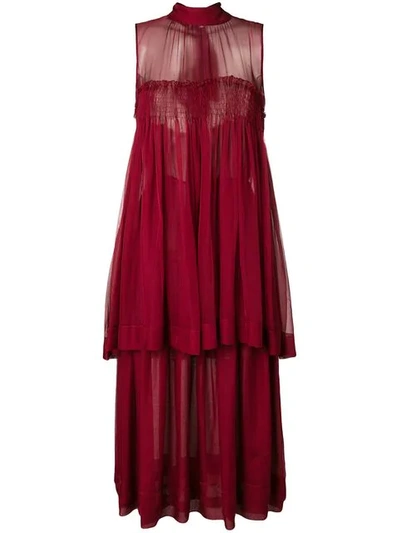 Rochas Flared Sleeveless Dress In Red