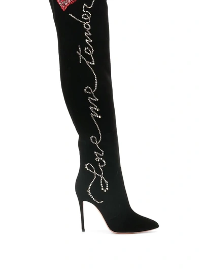 Aquazzura Cupid Embellished Velvet Over-the-knee Boots In Black