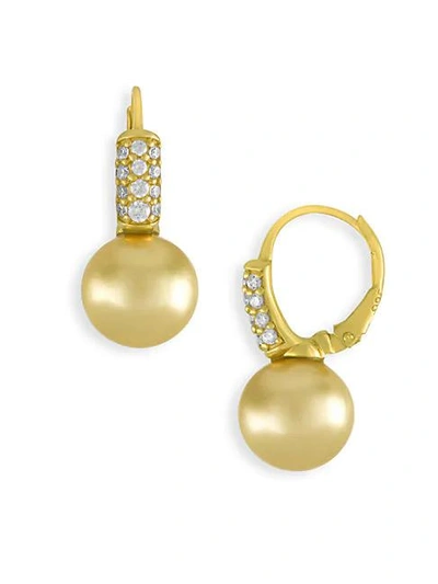 Majorica Gold-tone Cubic Zirconia & Champagne Imitation Pearl Drop Earrings