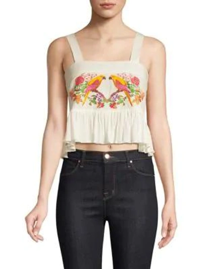Carolina K Layla Top In Parrot Embroidery White