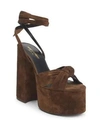 Saint Laurent Paige Ankle-wrap Platform Suede Sandals In Brown
