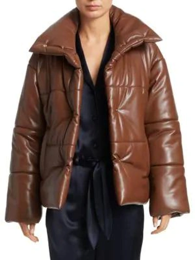Nanushka Hide Oversized Quilted Vegan Leather Jacket In Plum