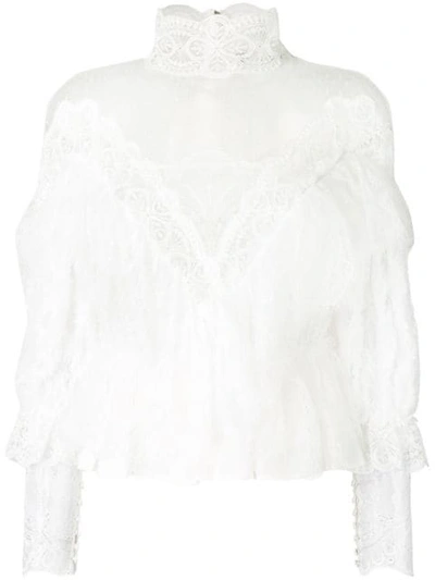 Amen Sheer Lace Blouse - 白色 In White
