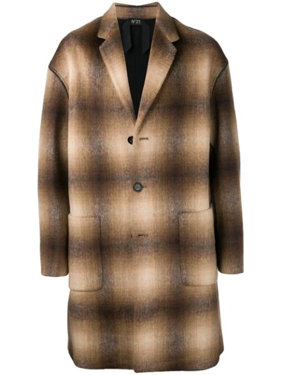 N°21 Nº21 Checked Single-breasted Coat - 中性色 In Neutrals