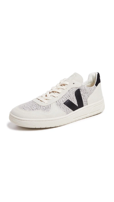 Veja V-10 Flannel Sneakers In Grey,white,black