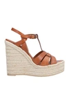 Saint Laurent Tribute Woven Leather Espadrille Wedge Sandals In Tan