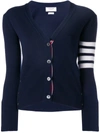 Thom Browne Milano Classic V Neck Fine Merino Wool Cardigan In Blue