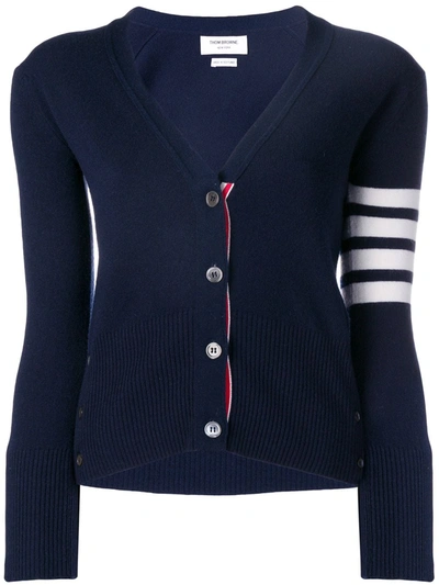 Thom Browne Intarsia Stripes Cashmere Knit Cardigan, Navy In Blue
