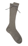 Prada Bow-detailed Rib-knit Knee Socks In Grey