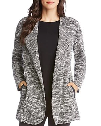 Karen Kane Open-front Jacket With Faux-leather Trim In Black/cream