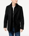 KENNETH COLE MEN'S BIG & TALL DOUBLE BREASTED WOOL PEACOAT WITH BIB