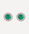 KOJIS 18CT WHITE GOLD EMERALD AND DIAMOND CLUSTER STUD EARRINGS,000609127