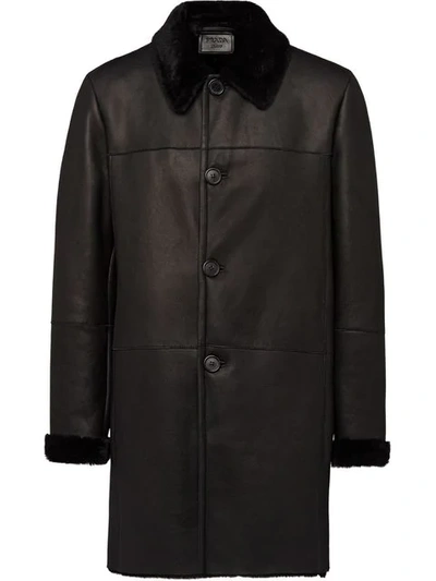 Prada Shearling Coat In Black