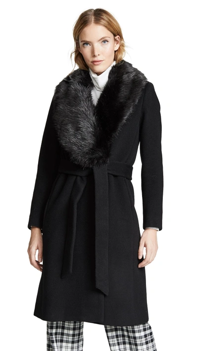 Club Monaco Lenoria Belted Wool Coat With Faux-fur Collar In Black