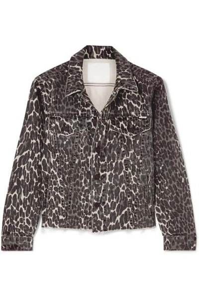 Mother The Cut Drifter Distressed Leopard-print Denim Jacket In Leopard Print