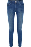 Mother High Waisted Looker Ankle Fray Jeans In Dark Denim