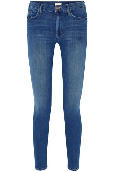 Mother High Waisted Looker Ankle Fray Jeans In Denim-drk