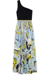 EMILIO PUCCI ONE-SHOULDER STRETCH-KNIT AND PRINTED CREPE MAXI DRESS