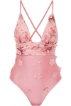 ELENA MAKRI HEBE APPLIQUÉD FLORAL-PRINT SWIMSUIT