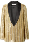 ALICE AND OLIVIA JACE OVERSIZED SATIN-TRIMMED SEQUINED COTTON BLAZER