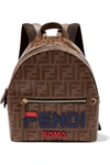 FENDI LEATHER-TRIMMED PRINTED COATED-CANVAS BACKPACK