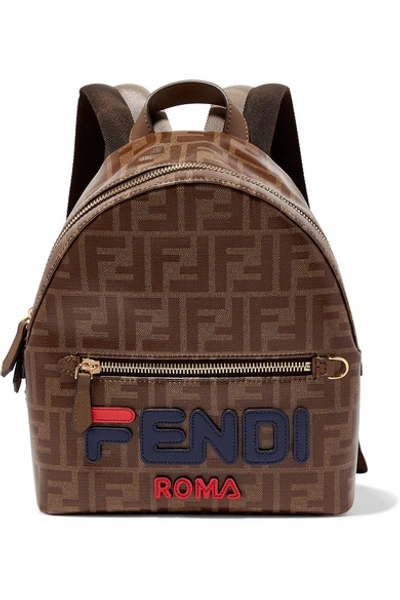 Fendi Leather-trimmed Printed Coated-canvas Backpack In Brown