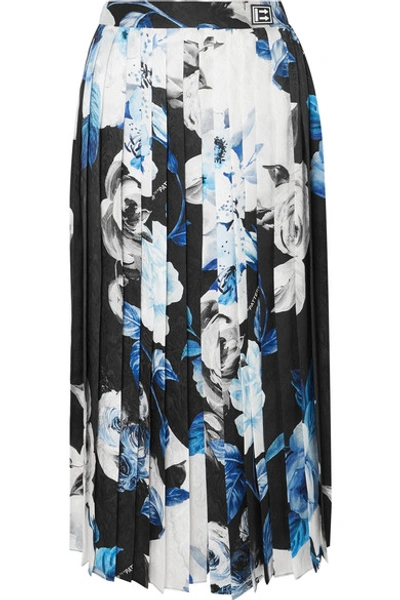 Off-white Pleated Floral-print Silk-moire Culottes In Blue
