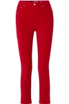 RE/DONE CROPPED HIGH-RISE STRETCH-VELVET SKINNY PANTS