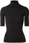 Theory Leenda R Ribbed Merino Wool-blend Turtleneck Sweater In Black