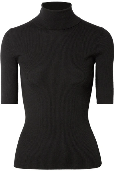 Theory Leenda R Ribbed Merino Wool-blend Turtleneck Sweater In Black