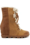SOREL JOAN OF ARCTIC WEDGE II SHEARLING-TRIMMED WATERPROOF LEATHER AND SUEDE ANKLE BOOTS