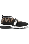 FENDI ROCKOKO LOGO-JACQUARD STRETCH-KNIT AND MESH SLIP-ON SNEAKERS