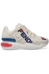 FENDI LOGO-PRINT LEATHER AND RUBBER SNEAKERS