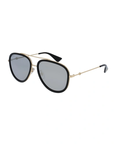 Gucci Mirrored Monochromatic Acetate-trim Aviator Sunglasses, Gold/black In Black/gold