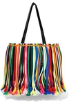 EMILIO PUCCI WOMAN FRINGED LEATHER-TRIMMED MACRAMÉ TOTE MULTICOLOR,GB 7668287966188781