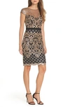 Tadashi Shoji Sequin Lace Body-con Cocktail Dress In Copper Shadow/black