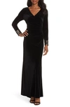 VINCE CAMUTO SEQUIN CUFF STRETCH VELVET GOWN,VC8P8158