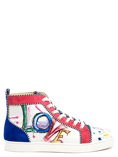 Christian Louboutin Men's Louis Mid-top Graphic Leather Sneakers In Multicolor
